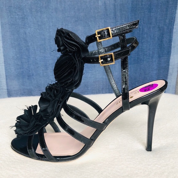 kate spade Shoes - NWT Kate Spade Black Patent Sateen Flowers Sandal